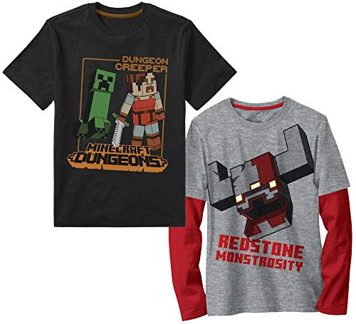Minecraft Boys Video Game Character Graphics Long Short Sleeve Tees- Black/Grey- 8