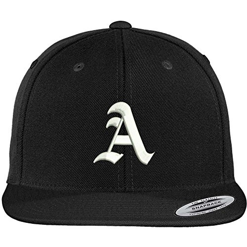 Trendy Apparel Shop Old English A Embroidered Flat Bill Snapback Cap - Black