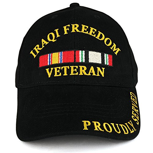Armycrew Iraqi Freedom War Veteran Ribbon Embroidered Structured Baseball Cap - Black Armycrew Iraqi Freedom War Veteran Ribbon Embroidered Structured Baseball Cap - Black