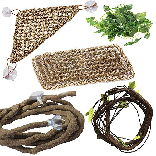 PINVNBY Bearded Dragon Accessories Lizard Hammock Jungle Climber Vines Flexible Leaves Habitat Reptile Decor for Climbing- Chameleon- Lizards- Gecko- Snakes