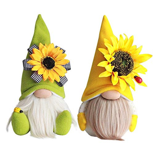 2 PCS Bumble Bee Spring Gnome Plush with Sunflower - Tomte Elf World Bee Day Decorations Gifts - Summer Honeybee Gnomes Plushie Ornaments -Swedish Dwarf Figurine Table Honey Bee Gnomes Decor