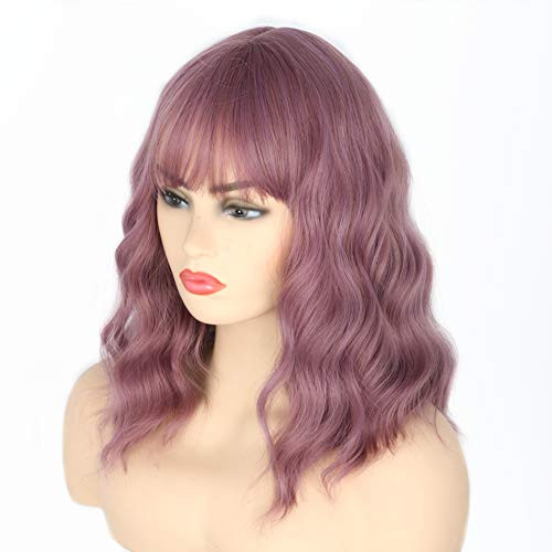 Topcosplay Pink Purple Wig for White Women Short Curly Bob Hair Wigs Halloween Costume Cosplay Wig