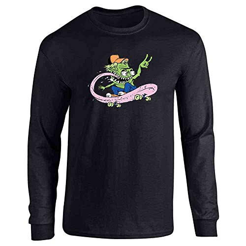 Pop Threads Skateboard Monster Retro Cool Funny Black L Full Long Sleeve Tee T-Shirt