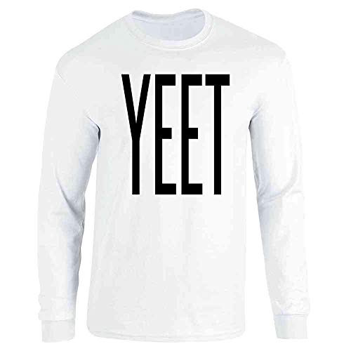 Pop Threads YEET Huge Text Funny Dank Meme White S Full Long Sleeve Tee T-Shirt