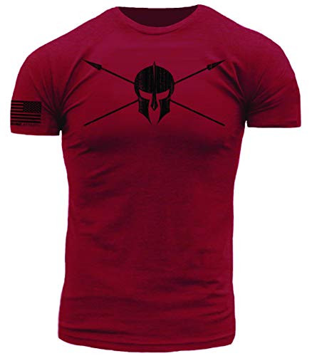 Spartan Battle Born Warrior Distressed Black Print on Heathered Cardinal Red Premium Performance Blend Athletic Fit T-Shirt -Large-