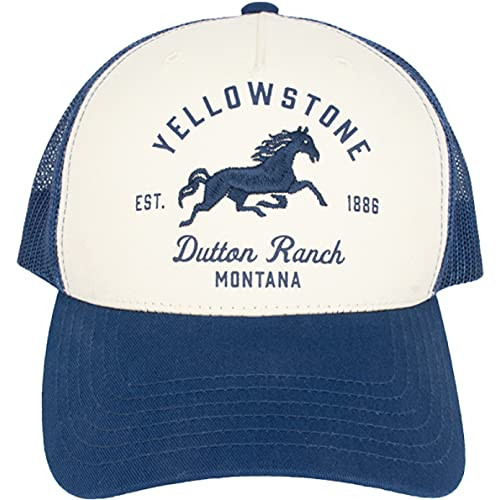 Concept One Yellowstone Dutton Ranch Montana Adjustable Snapback Mesh Mens Baseball Hat with Curved Brim- Navy- One Size