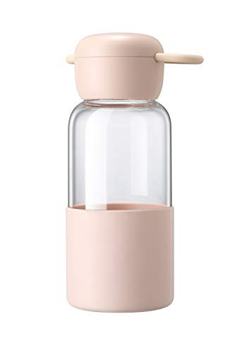 WTX 12 Oz Borosilicate Glass Water Bottle with Silicone Protective Sleeve and Silica Gel Lid 100% BPA Free Pink Colors