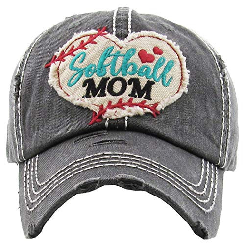 Distressed Baseball Cap Vintage Dad Hat - Softball Mom -Black-