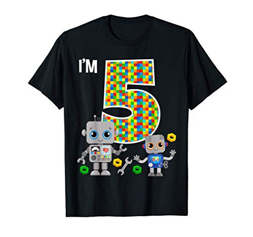 Robots 5th Birthday Robot Party Robotics 5 Year Old Birthday T-Shirt