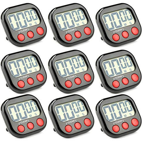 Digital Kitchen Timer- 9 Pack Kitchen Timers Clock- Countdown Stopwatch with Large LCD Display- Loud Alarm and Back Stand- for Cooking- Shower- Bathroom- Kids- Teacher- Classroom - Cute Black Digital Kitchen Timer- 9 Pack Kitchen Timers Clock- Countdown Stopwatch with Large LCD Display- Loud Alarm and Back Stand- for Cooking- Shower- Bathroom- Kids- Teacher- Classroom - Cute Black