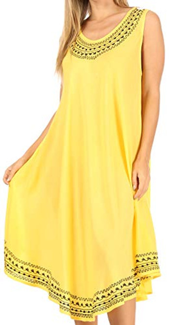 Sakkas 1051 Everyday Essentials Caftan Cover Up - Yellow/Black - One Size