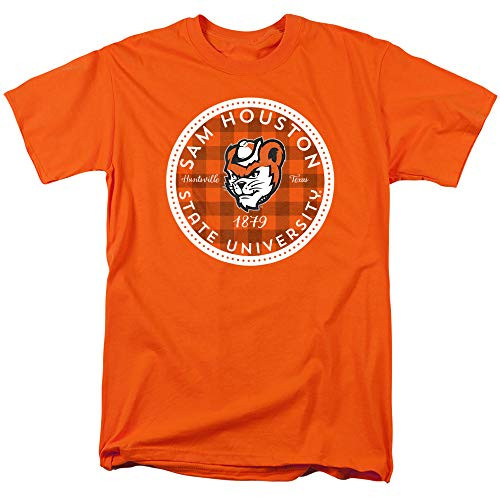 Sam Houston State University Official Plaid Badge Unisex Adult T Shirt- Orange- Large Sam Houston State University Official Plaid Badge Unisex Adult T Shirt- Orange- Large