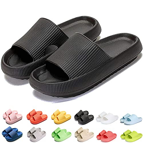 Pillow Slides Non-Slip Quick Drying Open Toe Super Soft Thick Sole Sandals Slippers Massage Shower Bathroom Slipper Super Soft Home Slippers for Women and Men EVA Platform Black 36 37