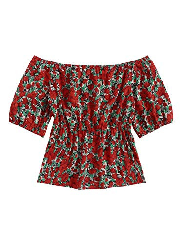 Floerns Women's Plus Size Floral Off Shoulder Short Sleeve Ruffle Blouse Tops Multicoloured 2XL