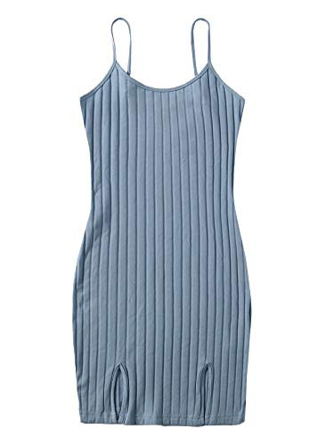 Floerns Women's Scoop Neck Sleeveless Split Hem Rib Knit Bodycon Mini Dress Dusty Blue M