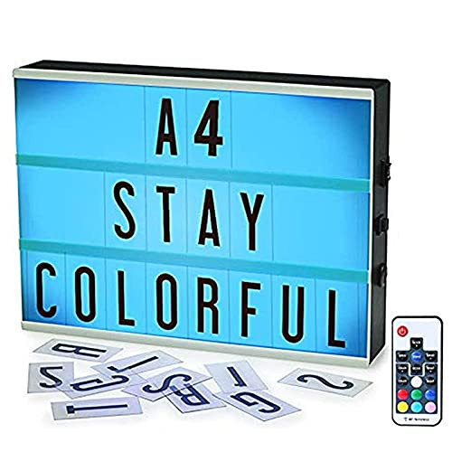 Color Changing Light Box-ROTEK A4 Wireless 1200mA Built-in Battery Cinema Light Box with Letters-189 Total Letters- 7 Colors Remote-Controlled Combination DIY LED Cinema Light Box