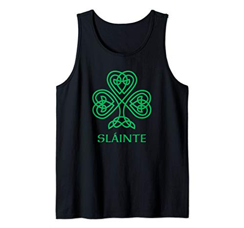 Slainte Irish Green Shamrock Celtic Knot Ireland Gaelic Tank Top
