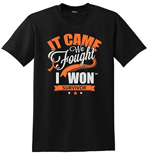 Fight Like a Girl It Came. We Fought. I Won. Kidney Cancer- Leukemia- MS Survivor Awareness Unisex T-Shirt - Black w/Orange -S-