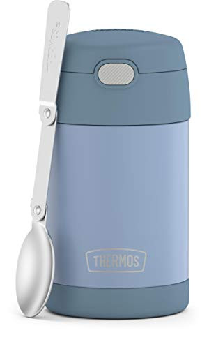 THERMOS FUNTAINER 16 Ounce Stainless Steel Vacuum Insulated Food Jar with Folding Spoon- Denim Blue