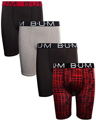 B.U.M. Equipment Boys? Performance Dry-Fit Compression Boxer Briefs -Pack of 4- -Large/-12-14-- Black/Grey/Red Multi-