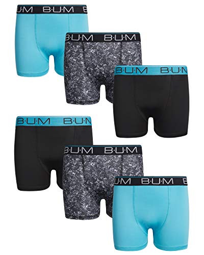 B.U.M. Equipment Boy's Performance Dry-Fit Compression Boxer Briefs -6 Pack-- Blue/Black Pattern- Medium/-8-10-