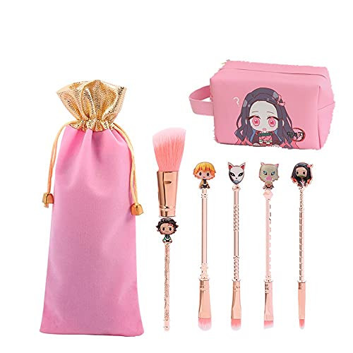 Anime Demon Slayer Makeup Brushes Set -Kimetsu No Yaiba Cosplay Makeup Cosmetic Bag-Makeup Brush Set for Eyeshadow- Concealer- Foundation and Blusher -Kamado Nezuko-01-