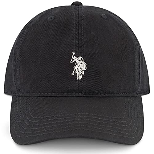 U.S. Polo Assn. Concept One Cotton Adjustable Curved Brim Baseball Cap with Embroidered Small Pony Logo- Black- One Size