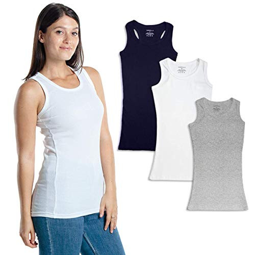 Womens Tank Tops- Basic Cotton Ribbed Racerback Tanktop -3 Pack- -X-Large- Assortment 1-