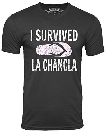 Think Out Loud Apparel I Survived La Chancla Funny T Shirt Mexican Humor Tee Black Medium