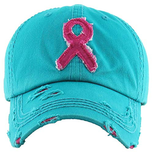Breast Cancer Pink Ribbon Dad Hat Baseball Cap- Teal