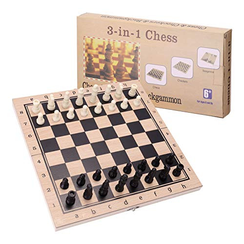 Roeam Wooden Chess Set-Folding Wooden Three-in-one Suit Chess Board Wood Chess Checkers Suit Backgammon Suit Chess Set Board Game