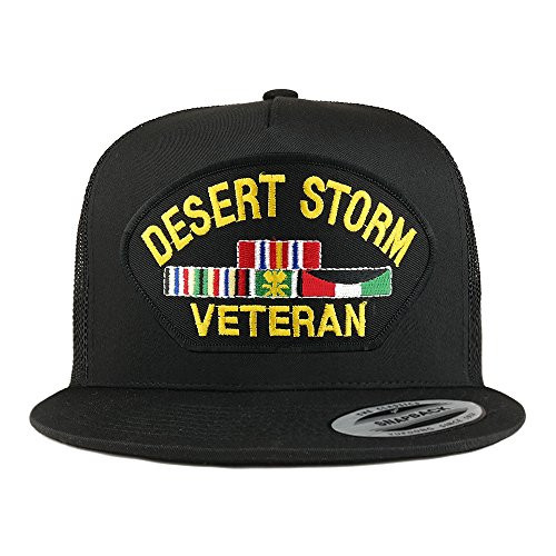 Armycrew 5 Panel Desert Storm Veteran Embroidered Patch Flatbill Mesh Snapback - Black