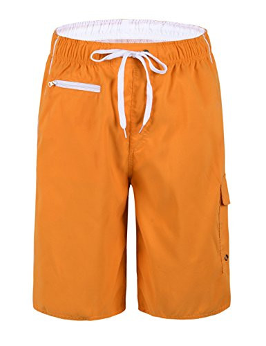 Unitop Men's Lightweight Quick Dry Board Trunks Orange and White 32