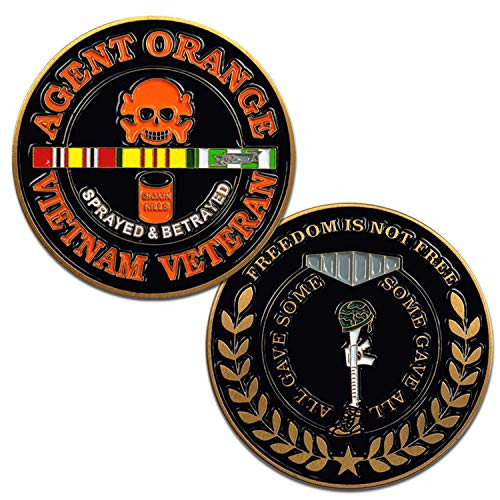 VetFriends.com Vietnam Veteran Agent Orange Challenge Coin with Skull and Crossbones- Service Ribbon- and Battlefield Cross