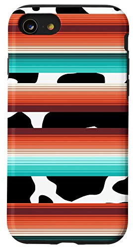 iPhone SE -2020- / 7 / 8 Turquoise and Orange Mexican Serape Striped Cow Print Case