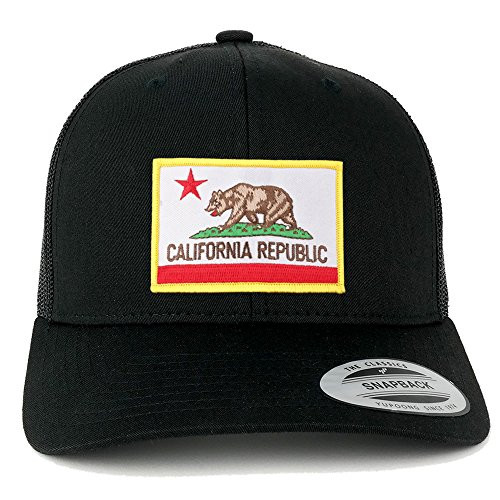 Flexfit California Republic Embroidered Patch Snapback Mesh Trucker Cap Black