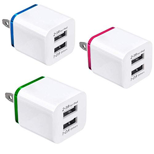 3-Pack 2.1A/5V Dual 2-Port USB Plug Charger Wall Plug Power Adapter Fast Charging Cube Compatible with Apple iPhone, iPad, Samsung Galaxy, Note, HTC, LG & More (White) 3-Pack