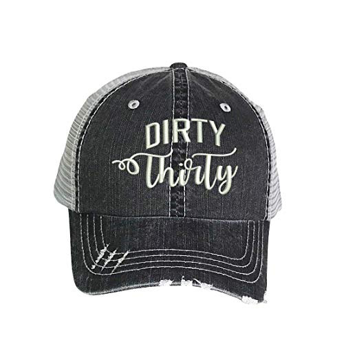 Dirty Thirty Distressed Trucker Hat - Embroidered Baseball Hat -Black/Gray-
