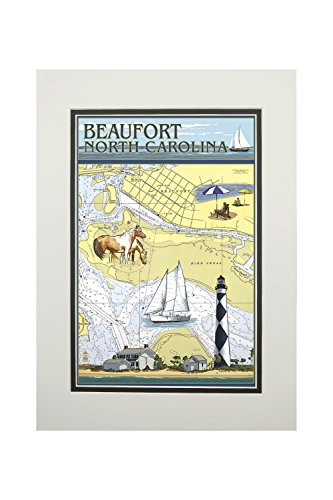 Beaufort- North Carolina- Nautical Chart -11x14 Double-Matted Art Print- Ready to Frame Wall Decor-