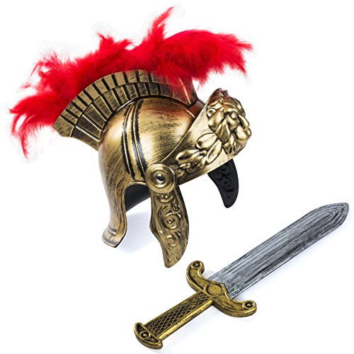 Tigerdoe Roman Soldier - Helmet  and  Sword - Gladiator Costume - Spartan Costume - Costumes for Kids  and  Adults - 2 Pc Set -2 pc Roman Helmet and Sword- Gold
