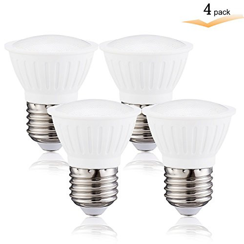 E26 Medium Base Socket Par16 LED indoor Spotlight Bulbs 5W(50Watt Incandescent bulbs Equivalent) 2700K Warm White for track lighting 120Volt 500lumens 120 Degree Beam Angle Dimmable (4 Pack)