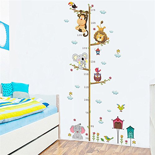 SoulSpaze Jungle Animals Lion Monkey Owl Height Measure Wall Sticker for Kids Rooms Growth Chart Nursery