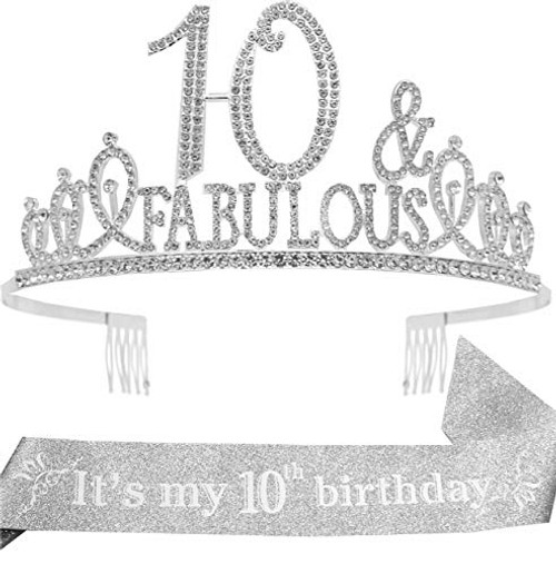 10th Birthday- 10th Birthday Tiara Silver- 10th Birthday Decorations for Girls- 10th Birthday Sash- 10 Birthday Crowns for Girl- 10th Birthday Tiara for Girls- Birthday Gifts for 10 Year Old Girl