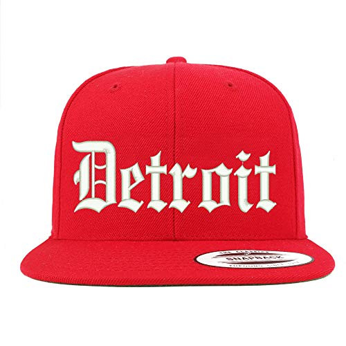 Trendy Apparel Shop Old English Font Detroit City Embroidered Flat Bill Cap - Red