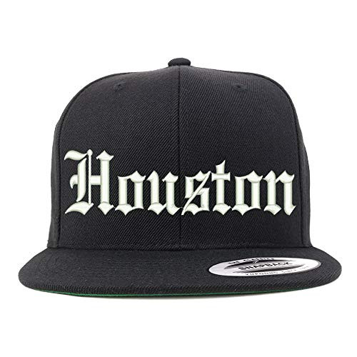 Trendy Apparel Shop Old English Font Houston City Embroidered Flat Bill Cap - Black