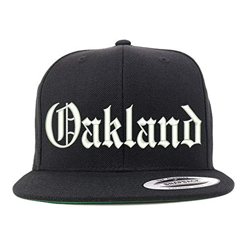 Trendy Apparel Shop Old English Font Oakland City Embroidered Flat Bill Cap - Black