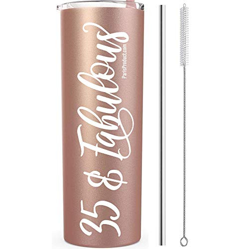 35  and  Fabulous 20 Oz Stainless Steel Rose Gold Tumbler- Gifts For 35 Year Old Women- 35th Birthday Party Supplies For Women- 35th Birthday Gifts For Women- 35th Birthday Decorations Birthday Gifts