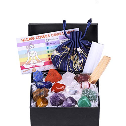 16 PCS Healing Crystals Chakra Set-7 Tumbled Stones-7 Rough Stones-Selenite Stick and Palo Santo with Instruction-Healing Crystals Chakra Kit-Crystals and Healing Stones for Yoga/Meditation/Reiki 16 PCS Healing Crystals Chakra Set-7 Tumbled Stones-7 Rough Stones-Selenite Stick and Palo Santo with Instruction-Healing Crystals Chakra Kit-Crystals and Healing Stones for Yoga/Meditation/Reiki