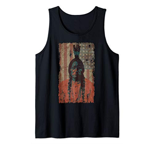 Native American Warrior USA Flag Retro Tank Top