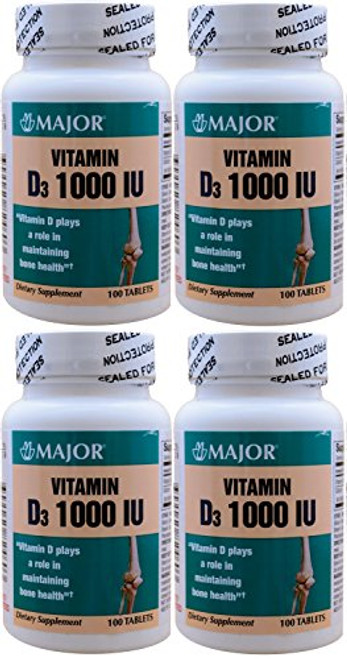 Vitamin D3 as Cholecalciferol 1000 IU Vitamin D Supplement 100 Tablets per Bottle PACK of 4 Total 400 Tablets Vitamin D3 as Cholecalciferol 1000 IU Vitamin D Supplement 100 Tablets per Bottle PACK of 4 Total 400 Tablets